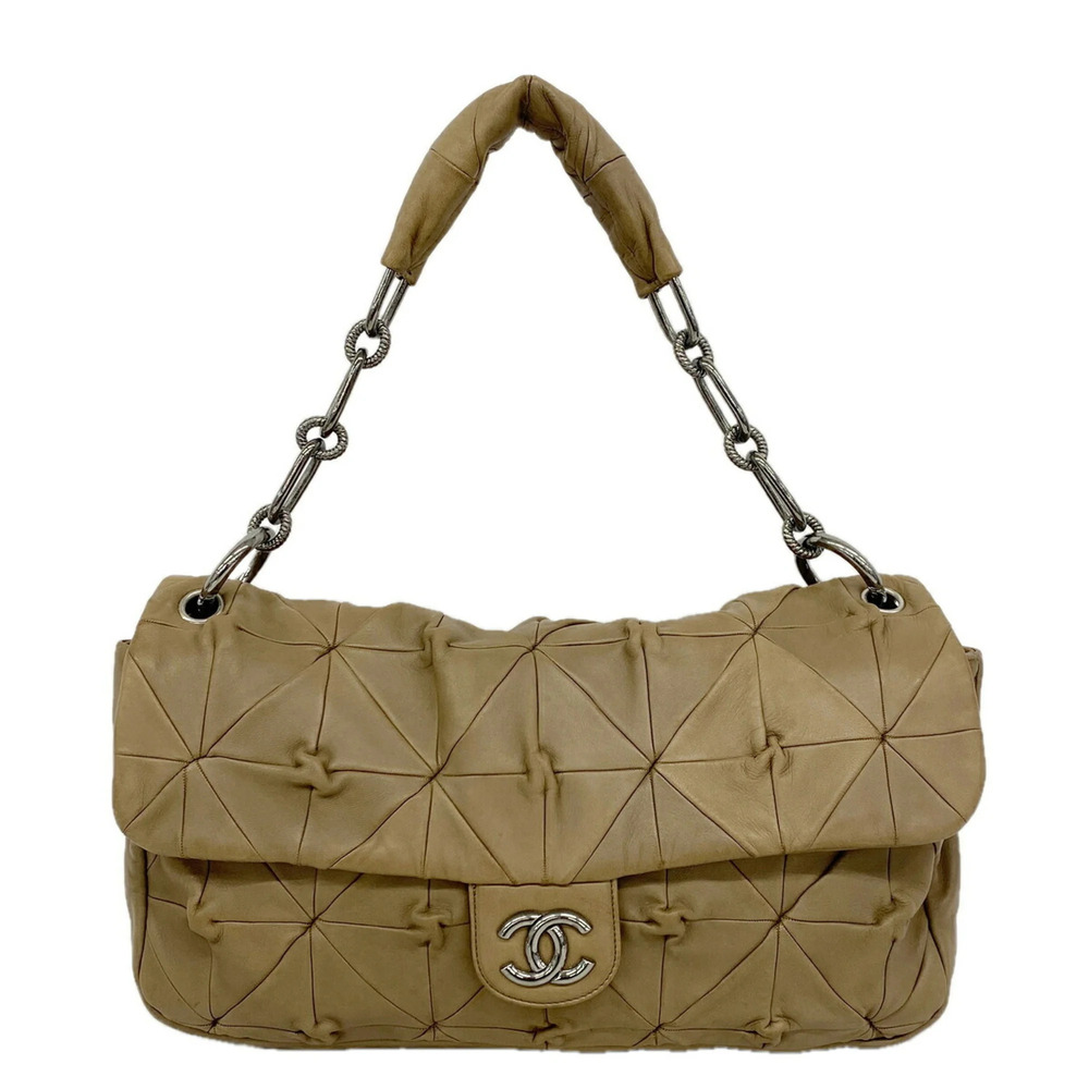 Chanel Shoulder Bag, Chain Shoulder, Accordion Flap, Lambskin, Brown, Women's...